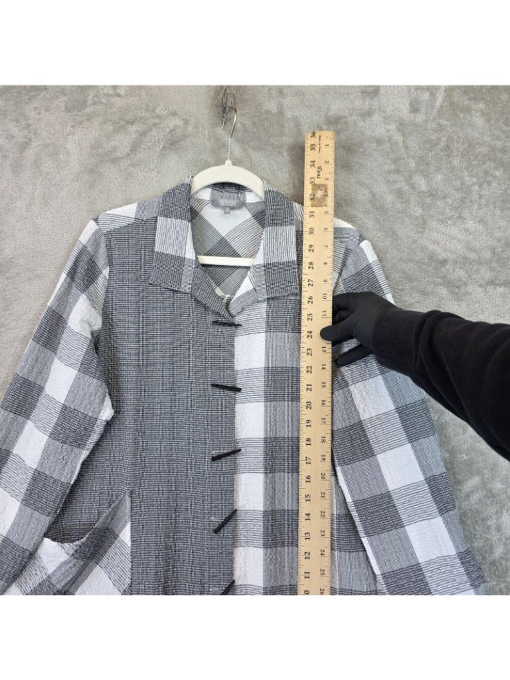 Habitat Button Up Shirt Womens M Gray Collared Long Roll Tab Sleeve Plaid Tunic - Picture 7 of 12